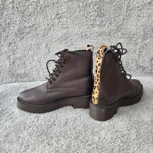 Celebrity Flat Combat‎ Lace Up Ankle Boots Brown Leopard Calf Hair Size 8 NEW